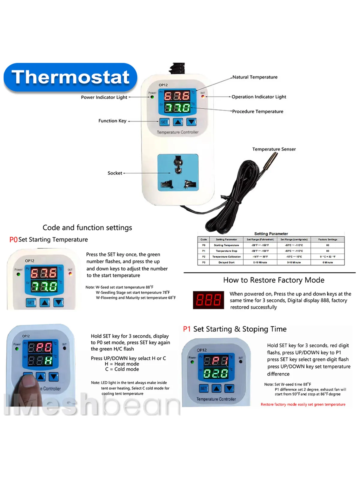 iMeshbean Grow Tent Kit Thermostat Setting iMeshbean Grow Tent Kit Thermostat Setting