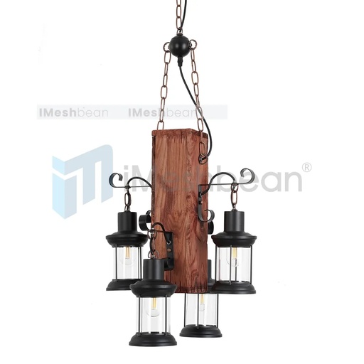 4-Light Rustic Farmhouse Furniture Wood Chandelier Pendant Lighting Fixture