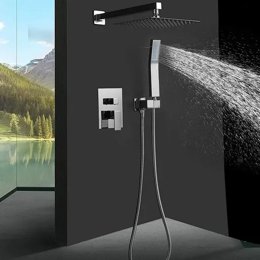 8"Shower Faucet Set System Rainfall Shower Head Combo w/Mixer Valve Kit Wall Mount