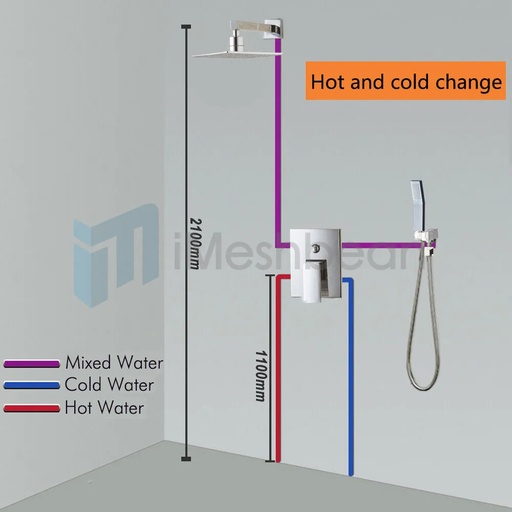 8"Shower Faucet Set System Rainfall Shower Head Combo w/Mixer Valve Kit Wall Mount