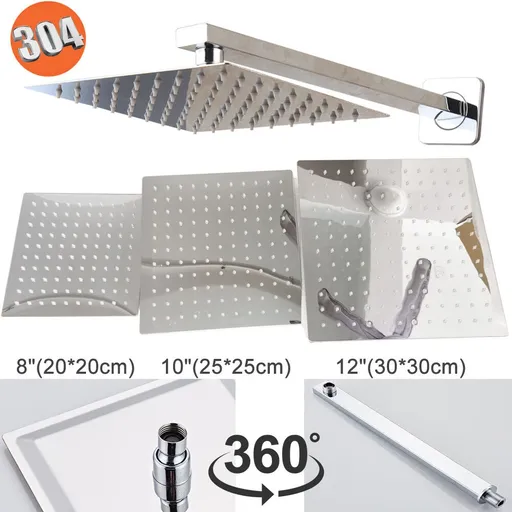 12"Shower Faucet Set System Rainfall Shower Head Combo w/Mixer Valve Kit Wall Mount
