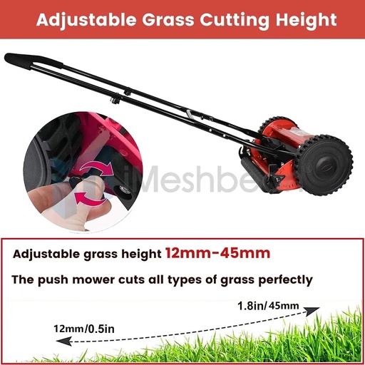 14-Inch 5-Blade Manual Reel Lawn Mower w/Adjustable Cutting Height Grass Catcher