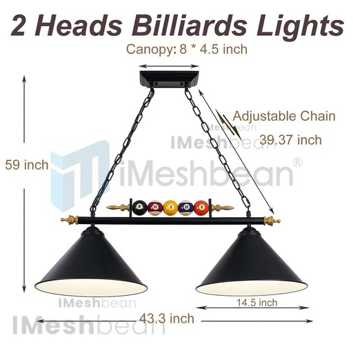 43" Hanging Pool Table Lights Fixture Billiard Pendant Lamp w/5 Billiard Balls