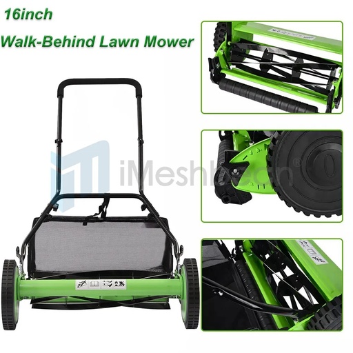 Reel Lawn Mower,16 inch,5 Blades,9-Position Height Adjustment w/Grass Catcher