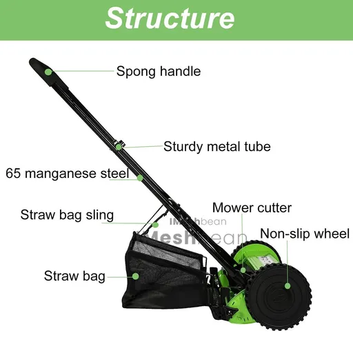 Reel Lawn Mower,16 inch,5 Blades,9-Position Height Adjustment w/Grass Catcher
