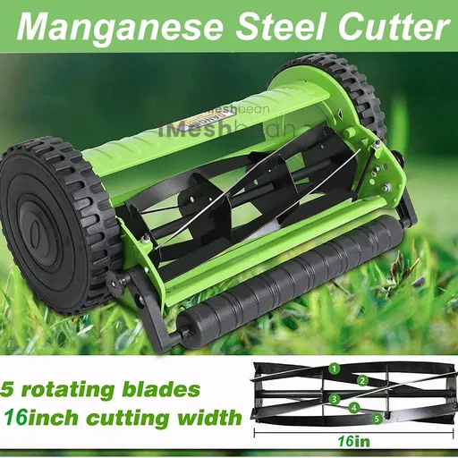 Reel Lawn Mower,16 inch,5 Blades,9-Position Height Adjustment w/Grass Catcher