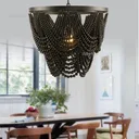 26"Boho Chandelier Draped Wood Beaded Farmhouse Chandelier Ceiling Light Fixture
