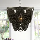26"Boho Chandelier Draped Wood Beaded Farmhouse Chandelier Ceiling Light Fixture