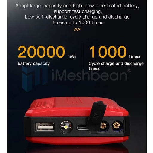 12V Car Battery Jump Starter,20000mAh Large Capacity,USB 5V 2.0A Charger w/light