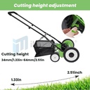 Manual Reel Lawn Mower,16inch,4 Wheel w/Adjustable Cutting Height Grass Catcher