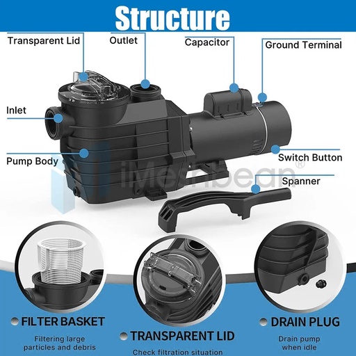 2.5HP IN GROUND Swimming POOL PUMP MOTOR w/ Strainer 2" thread NPT for Hayward