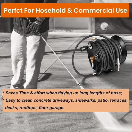 3/8" x 100ft High Pressure Washer Hose Reel 4000psi Heavy Duty Steel Wall Mount Hose Reel