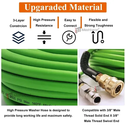 25FT 3600PSI Replacement High Pressure Power Washer Hose-3/8" Swivel QC Flexible