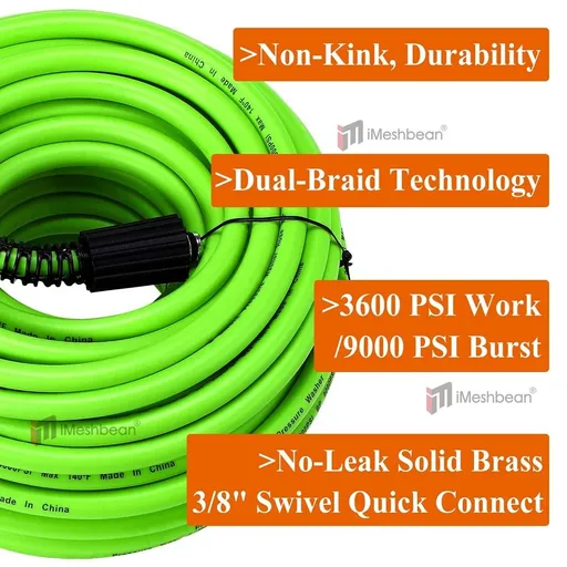 25FT 3600PSI Replacement High Pressure Power Washer Hose-3/8" Swivel QC Flexible