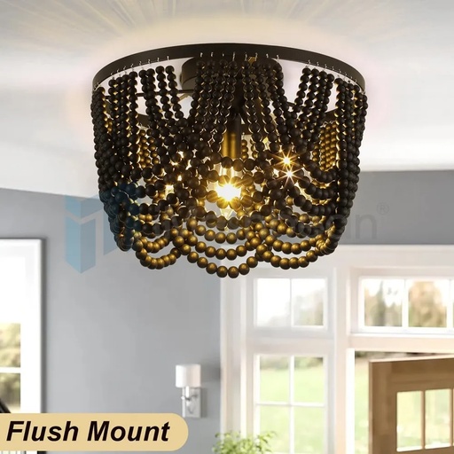 12.6 inch Boho Chandelier Wood Beaded Chandelier for Dinning Room Bedroom Hallway