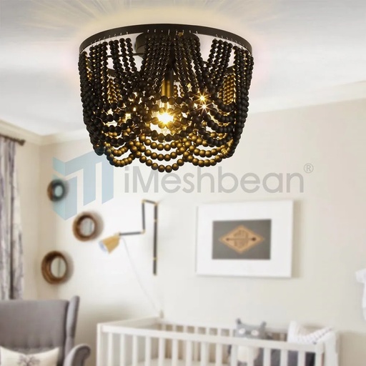 12.6 inch Boho Chandelier Wood Beaded Chandelier for Dinning Room Bedroom Hallway