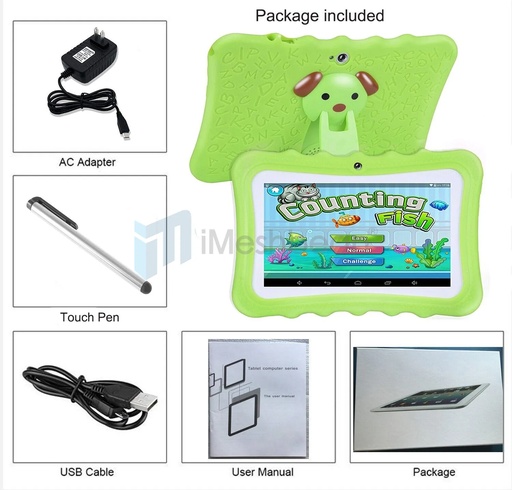 7" Android 9 Tablet PC For Kids 64G Quad-Core Dual Cameras WiFi Bundle Case, Green