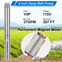 iMeshbean 4" 1HP Submersible Pump 207" Head 37 GPM 110V Stainless Steel with 100" Electric Cord