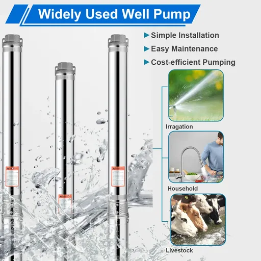 iMeshbean 4" 1HP Submersible Pump 207" Head 37 GPM 110V Stainless Steel with 100" Electric Cord