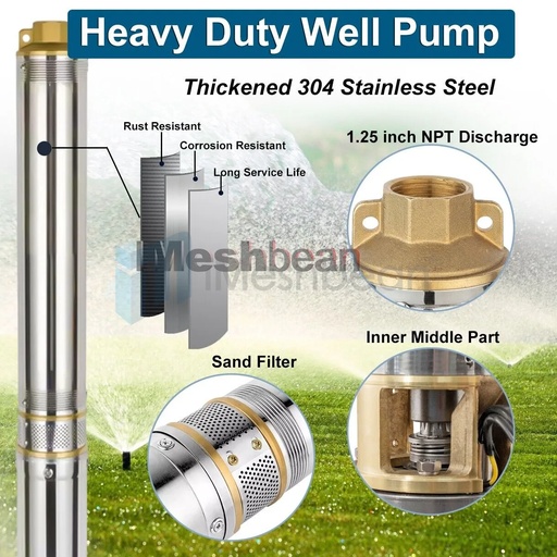 imeshbean 3'' 1 HP Submersible Well Pump 207' Max 115V 13 GPM 1.25'' NPT w/Control Box