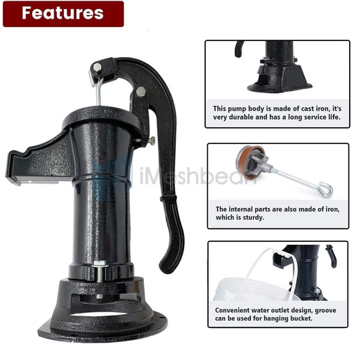 Manual Water Pitcher Pump 25Ft Lift Cast Iron Hand Pitcher Pump Well Kit Black