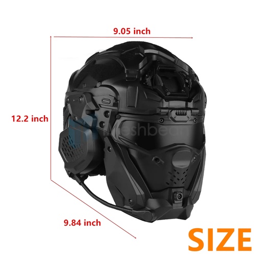 iMeshbean Tactical Airsoft Helmet with Paintball Full Face Mask Built-in HD Headset Goggles and Anti-Fog Fan for Outdoor CS Hunting Gear Black