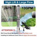 iMeshbean 3" Deep Well Submersible Pump 3/4 HP Deep Well Pump 220V Submersible Water Pump 60Hz