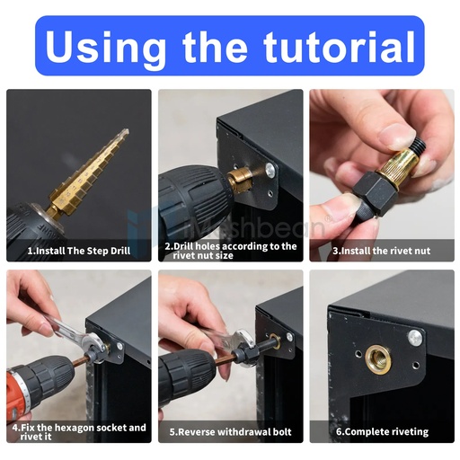 iMeshbean Hand Rivet Nut Gun Head Nuts Nutsert Tool Simple Installation Manual Riveter Rivnut Tool Kit