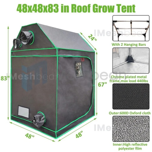 48"x48"x83" Complete Roof Grow Tent Kit w/LED Full Spectrum Grow Light+Air Filte