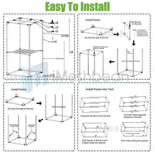 48"x48"x83" Complete Roof Grow Tent Kit w/LED Full Spectrum Grow Light+Air Filte