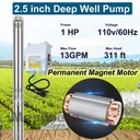 1HP 2.5" Deep Well Submersible Pump 60Hz 13GPM 110V Stainless Steel w/ Control Box