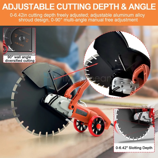 iMeshbean 16" Electric Concrete Cutter Saw Wall Chaser Disc Cutter 3200 W Motor Circular Demo Saw