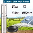 DC 12V 3'' Solar Deep Well Pump Water Pump 396GPH Stainless Steel Submersible