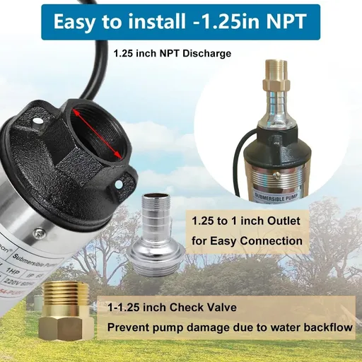 1HP 4” Deep Well Pump 33GPM Submersible Pump 276ft Stainless Steel 110V