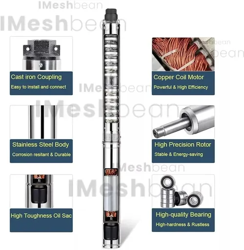 1HP 4” Deep Well Pump 33GPM Submersible Pump 276ft Stainless Steel 110V