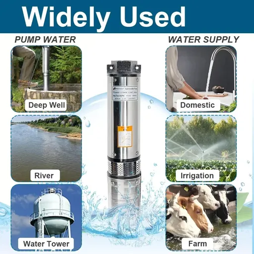 1HP 4” Deep Well Pump 33GPM Submersible Pump 276ft Stainless Steel 110V