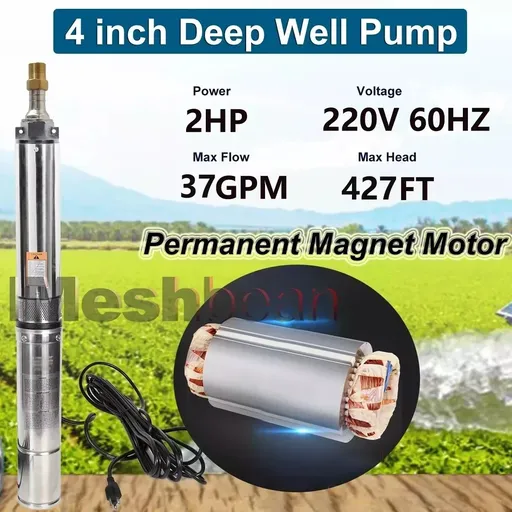 2HP 4" Deep Well Submersible Pump 220V 37 GPM 427' Max 33' Cord 12 Stage 60Hz
