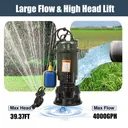 1HP 750W Cast Iron Sewage Submersibl Sump Pump 4000GPH w/66ft HOSE 110V