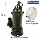 1HP 750W Cast Iron Sewage Submersibl Sump Pump 4000GPH w/66ft HOSE 110V