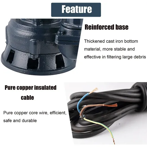2HP Submersible Sump Pump 1500W Cast Iron Sewage Pump 6498GPH w/66ft HOSE 220V