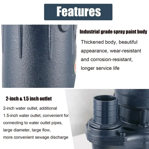 2HP Submersible Sump Pump 1500W Cast Iron Sewage Pump 6498GPH w/66ft HOSE 220V