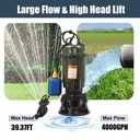 1HP 750W Cast Iron Sewage Submersibl Sump Pump 4000GPH w/ Float Switch 110-120V