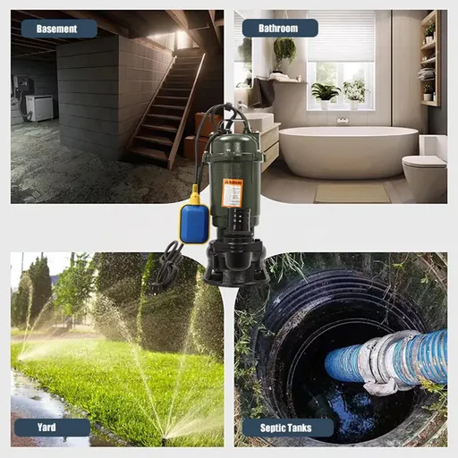 1HP 750W Cast Iron Sewage Submersibl Sump Pump 4000GPH w/ Float Switch 110-120V