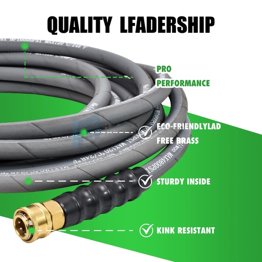 100ft Pressure Washer Hose 4000PSI Non-Marking 3/8" Couplers Hot&Cold Water 275F