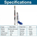 3/4HP 2" Deep Well Submersible Pump 220V 360GPH 164FT Max 26 Stage 50FT Cord