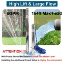 3/4HP 2" Deep Well Submersible Pump 220V 360GPH 164FT Max 26 Stage 50FT Cord