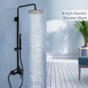 Black Shower Faucet Set 8" Rainfall Shower Head Combo System w/ Mixer Valve Kit