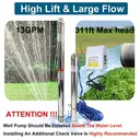 2.5" 1HP Deep Well Submersible Pump 220V 13 GPM 311FT Max 26 Stage 50FT Cord