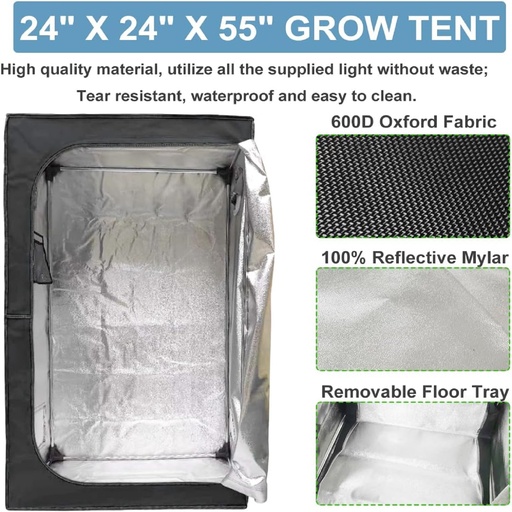 24"x24"x55" Complete Grow Tent Kit w/ LED Full Spectrum Grow Light+Ventilation Inline Fan
