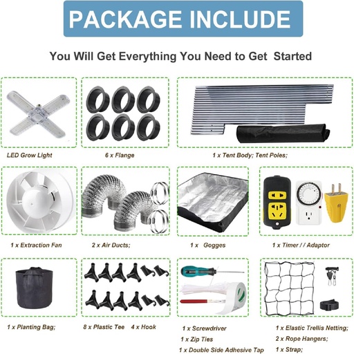 4 x 2 Grow Tent Kit With LED Lights Complete Grow Kit With Full Spectrum Grow Light 40"x24"x80"